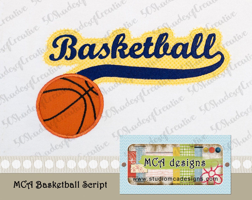 Basketball script applique design satin and vintage stitch etsy