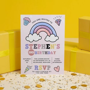 Rainbow Birthday Invitation Download, Party Invite Girl, Colorful Modern, Summer, Printable Editable Template, Colorful Birthday Invite