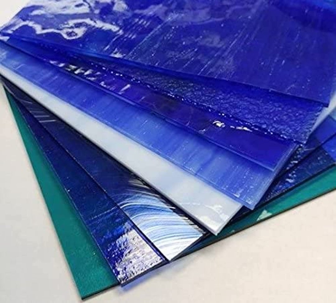 6x8 8 Sheets Blue Variety Stained Glass Pack Etsy