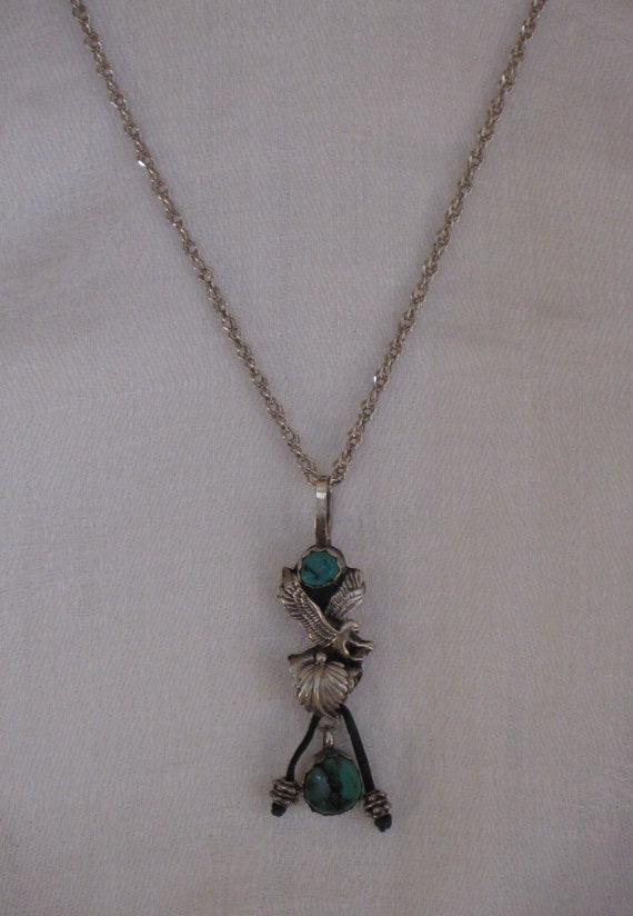 Vintage Sterling Silver and Turquoise Eagle Pendan