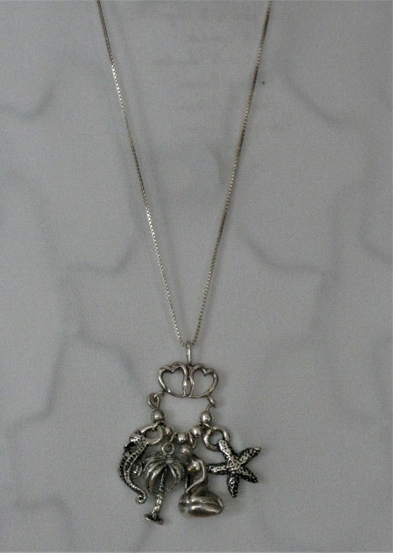 Vintage Sterling Silver Heart Charm Necklace with 