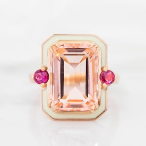 14k Solid Gold Pink Topaz Statement Ring, Large Pink Topaz Ring,925 Silver, Cocktail Ring, November Birthstone Gift Ring, mothers ring