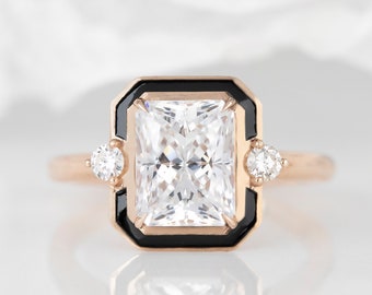 Art Deco and Cocktail Style Ring, 1.95 Ct. Moissanite and Diamond Ring,14K Solid Gold or 925 Sterling Silver Ring