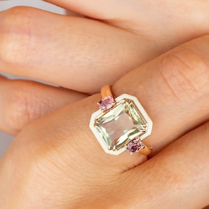 Artdeco andCocktail Style Ring,Enameled Tourmaline and Sapphire Ring,14K Solid Gold or 925 Sterling Silver Ring