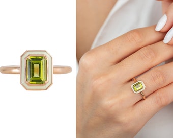 Art Deco and Cocktail Style Ring, 1.00 Ct Peridot Ring, 14K Gold or 925 Sterling Silver