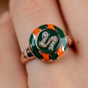 Handmade Enamel Ring, Colorful Enamel Art Jewelry, 14k Gold Statement Ring, Vintage Enamel Jewelry, Art Deco Enamel Serpent Ring Women