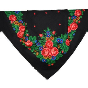 Jaren 80 Vintage Oekraïense / Russische bloemen sjaal / sjaal / wrap, 100% wol, Challe russe, Scialle russo, Foulard Russe, Pavlovo-Posad B009