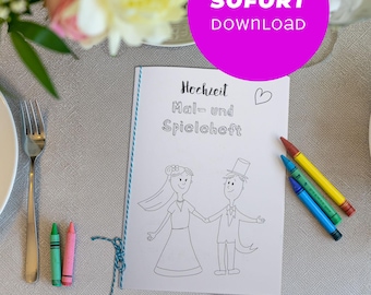 Hochzeit Malbuch Kinder PDF – Ausmalbilder & Spiele zum Ausdrucken | Beschäftigung Kindertisch Hochzeit | Sofort-Download