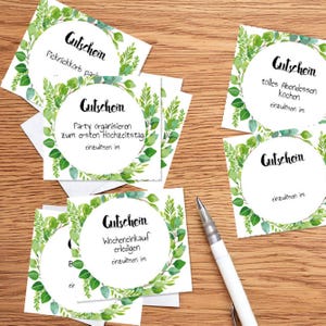 12 Lose / Gutscheine für Hochzeitsspiel (Blätterdesign) - Überraschung Geschenk für das Hochzeitspaar PDF
