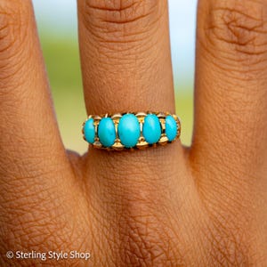 Antique 1913 18ct Gold Turquoise 5 Stone Ring | Edwardian Birmingham Hallmarked | H.W.L Maker