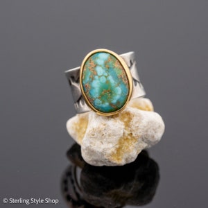 Sterling Silver Sonoran Gold Turquoise Ring, Size US  5 - 5 1/4, 925 Chunky band jewelry, vacation jewelry, unique ring