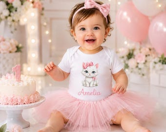 Embroidered Cat Tee, Custom Toddler Birthday Outfit