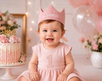 Personalized Birthday Crown, Custom Baby First Birthday Crown, Embroidered Fabric Party Hat