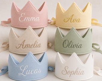 Personalized Embroidered Fabric Birthday Crown, First Birthday Photos