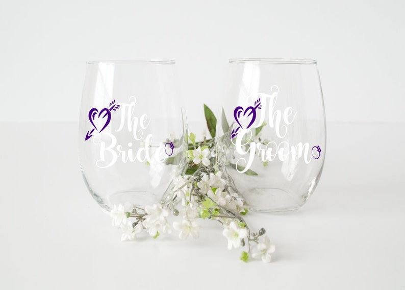 Vinyl Decal Wedding Decal Bridal Party Gift Bride Decal Bridal Party Decals The grom gifts Wine Glass Decal The bride