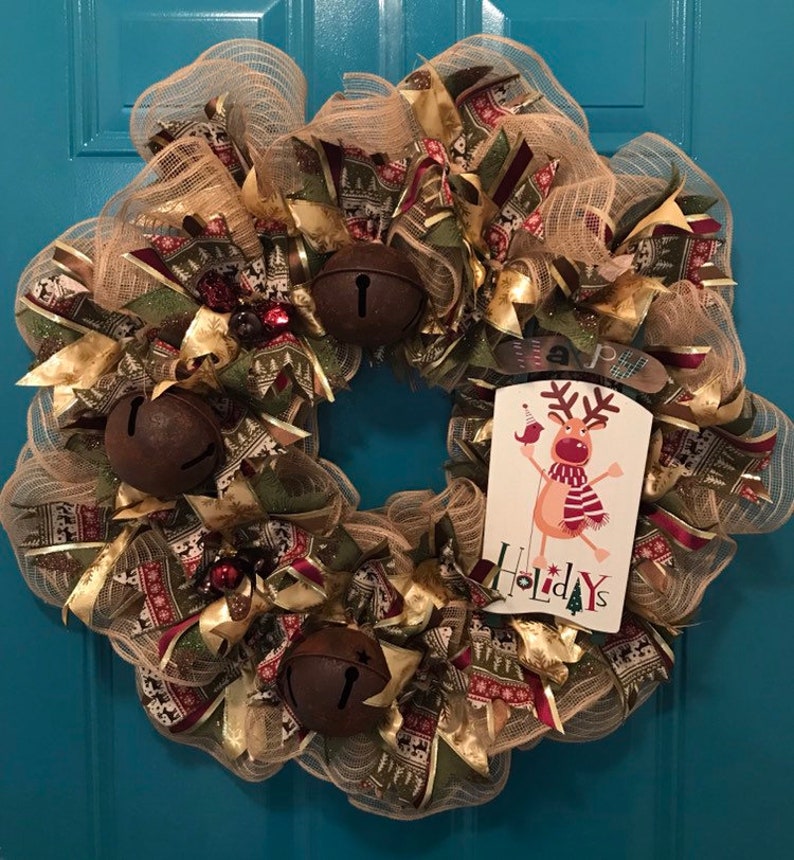 Reindeer Wreath Rustic Holiday Reindeer Wreath Happy Holiday Wreath