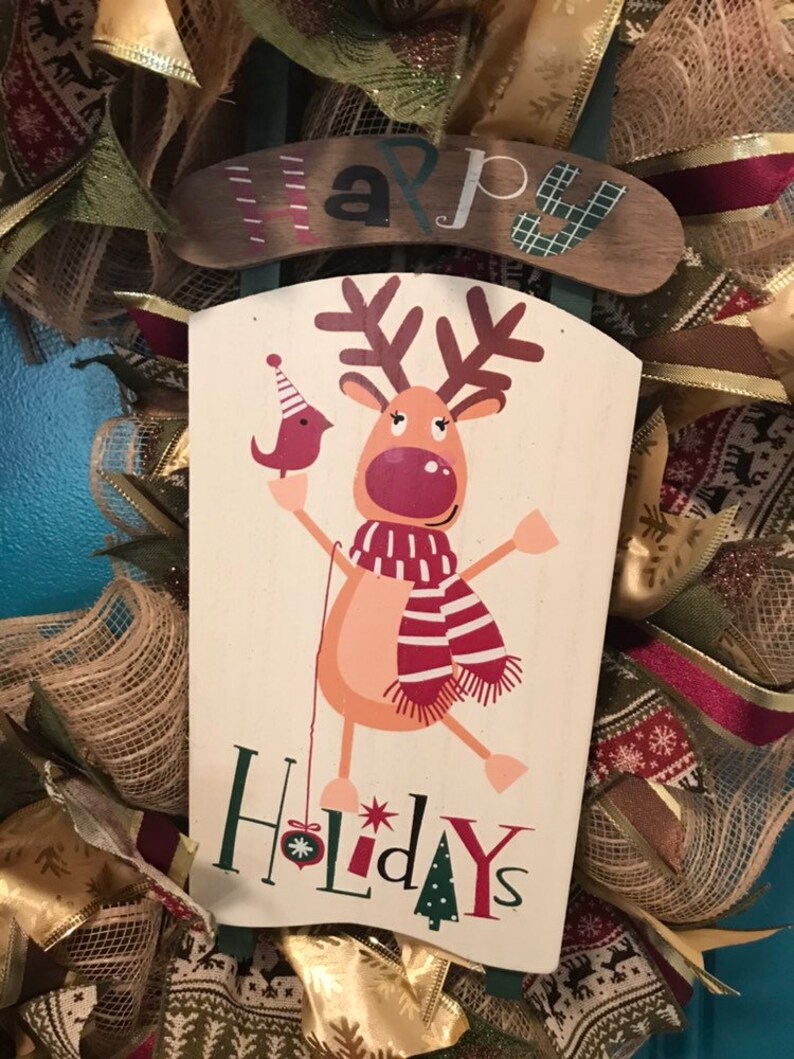 Reindeer Wreath Rustic Holiday Reindeer Wreath Happy Holiday Wreath
