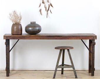 Konsolentisch braun Indien, Klapptisch Vintage, Markttisch aus altem Holz, Vintage Konsolentisch, alter Klapptisch, Tisch recycelt