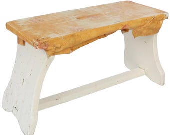 Vintage Shabby Chic Wooden Stool | Rustic White Farmhouse Decor