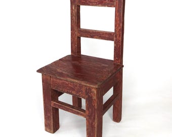 Vintage Red Painted Kinderstuhl | Rustic Child's Wooden Chair