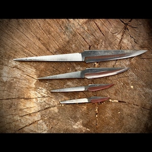 Traditional, nordic, high carbon steel woodcarving and whittling knife blade blanks, with flat-over-hollow scandi grind in multiple sizes