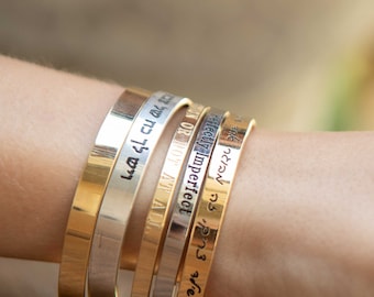 Personalized Sterling Silver Cuff, Name, Date, Coordinates bracelet, Roman Numeral Proverbs bangle