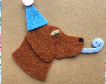Vizsla Birthday Card - Vizsla Greetings Card - Personalised dog card - Vizsla gift - Vizsla in party hat - Dog party hat card - Cute Vizsla