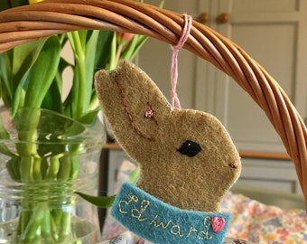 Personalised Wool Felt Bunny Decoration, Spring Bunny Gift, Easter Basket Decoration, Easter Table Decor, Bunny decoration, Easter Rabbit