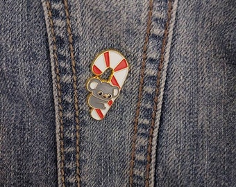 Festive Candy Cane Koala - Xmas Enamel Lapel Pin Badge