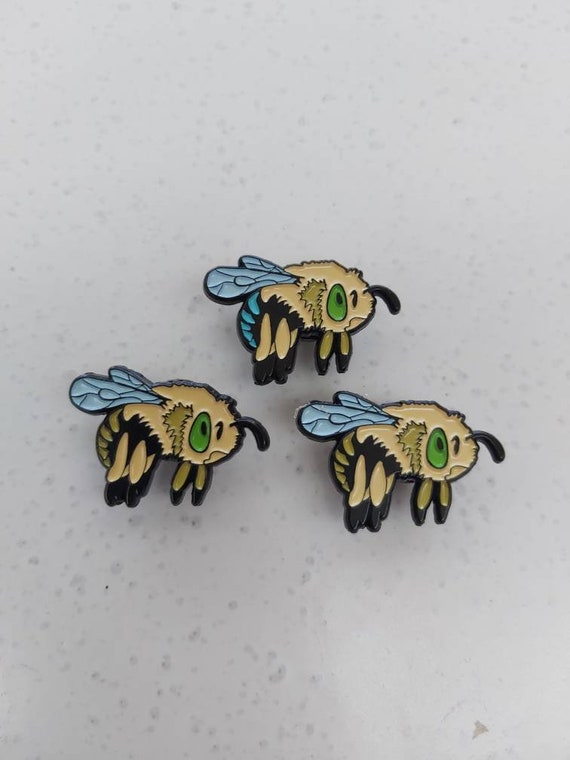 Australian Native Bee enamel lapel pin badge. Blue Banded Bee or Teddy Bear Bee