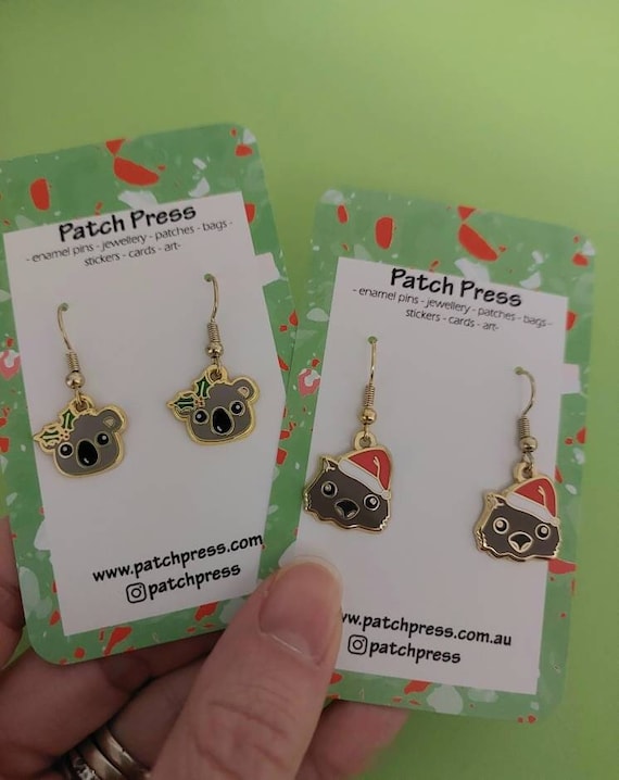 Festive Christmas Koala or Wombat enamel earrings