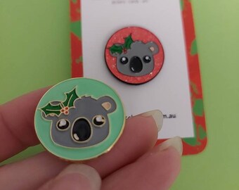 Festive Holly Jolly Koala - Xmas Enamel Lapel Pin Badge
