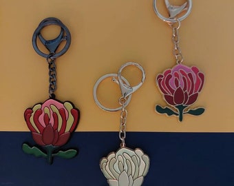 Waratah Enamel Keychain - keyring, bag charm, stocking filler