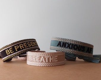 Empowering Embroidered Bracelets - Breathe, Be Present, Anxious AF