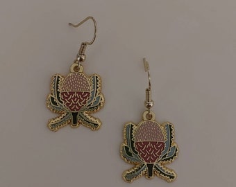 Banksia flower enamel earrings