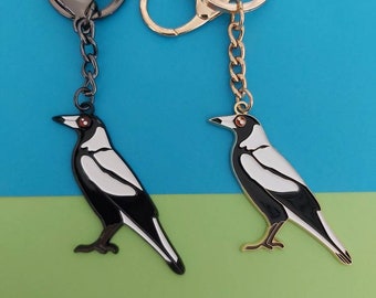 Magpie Enamel Keychain - keyring, bag charm