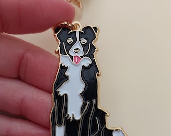 Border Collie Dog Enamel Keychain - keyring, bag charm