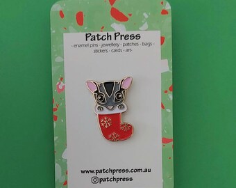 Festive Sugar Glider Stocking Filler- Xmas Enamel Lapel Pin Badge