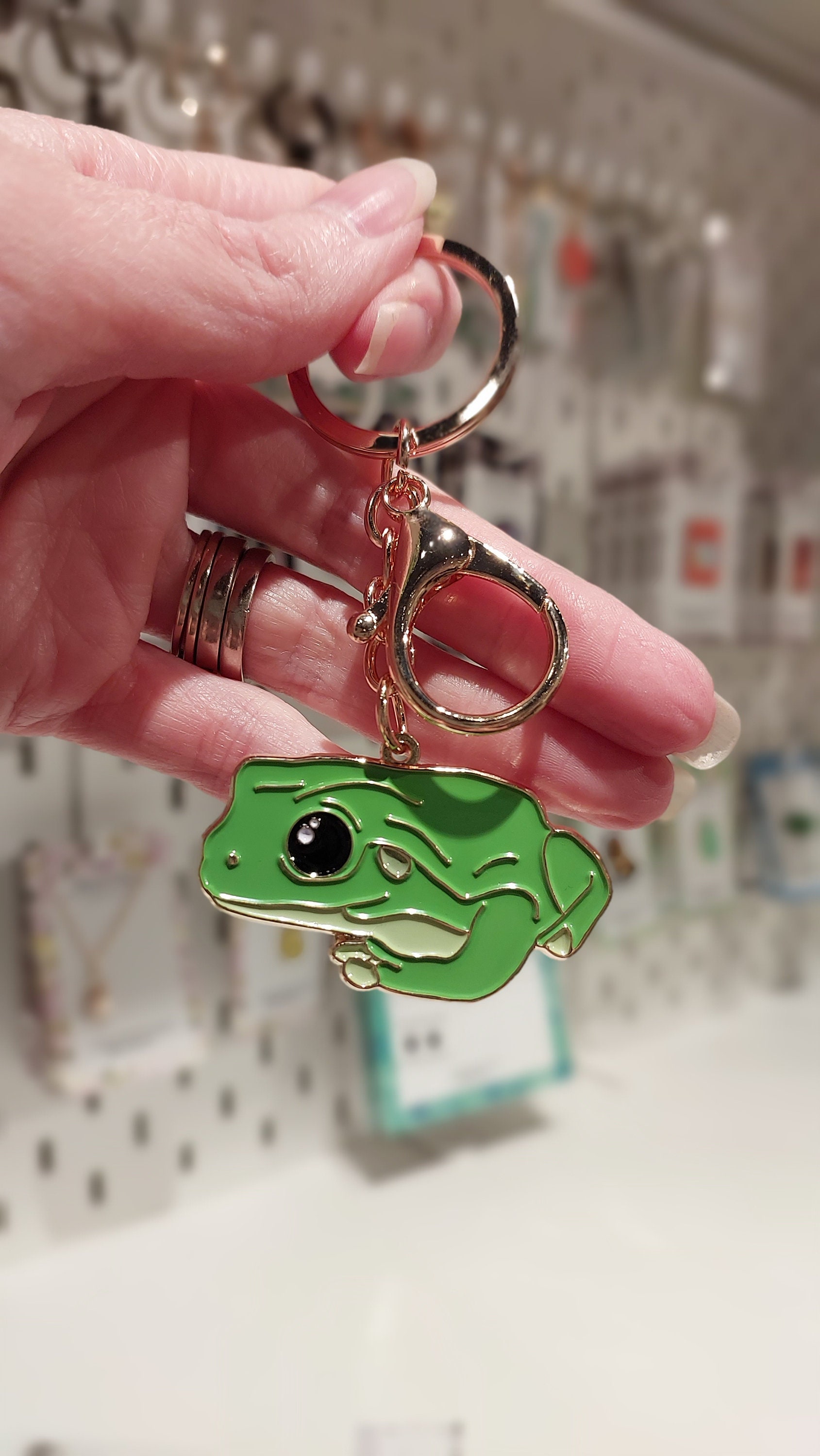 Green Tree Frog Enamel Keychain Keyring, Bag Charm 