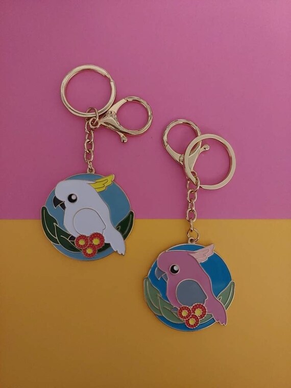 Cockatoo Bird Enamel Keychain - keyring, bag charm, stocking filler