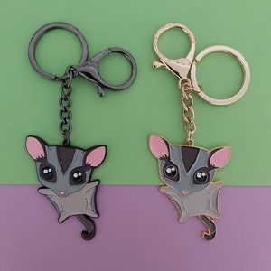 Sugar Glider Enamel Keychain - keyring, bag charm