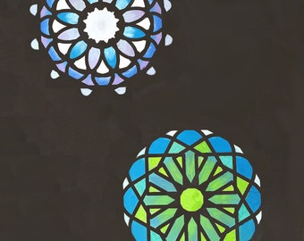 Mandala stencil coloured with chalk