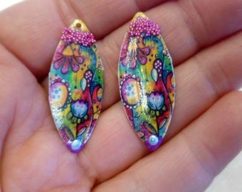 handmade creation Enamelled Raw Brass Marquise Charms