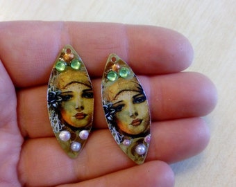 handmade creation Enamelled Raw Brass Marquise Charms