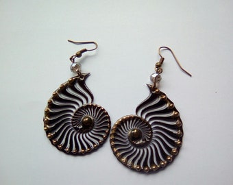 Enamelled copper charm earrings - ammonite models