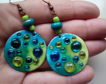 Enamelled copper charm earrings - circle models