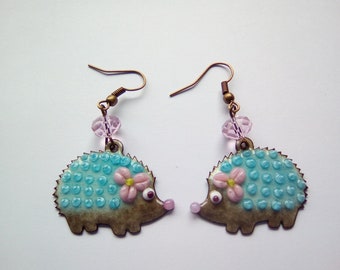 Enamelled copper charm earrings - hedgehogs models