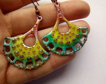 Enamelled copper charm earrings - trapeze models
