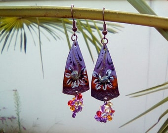 Enameled copper charm earrings