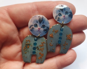 new - composition of cat charms - artisanal creation - brass and resin